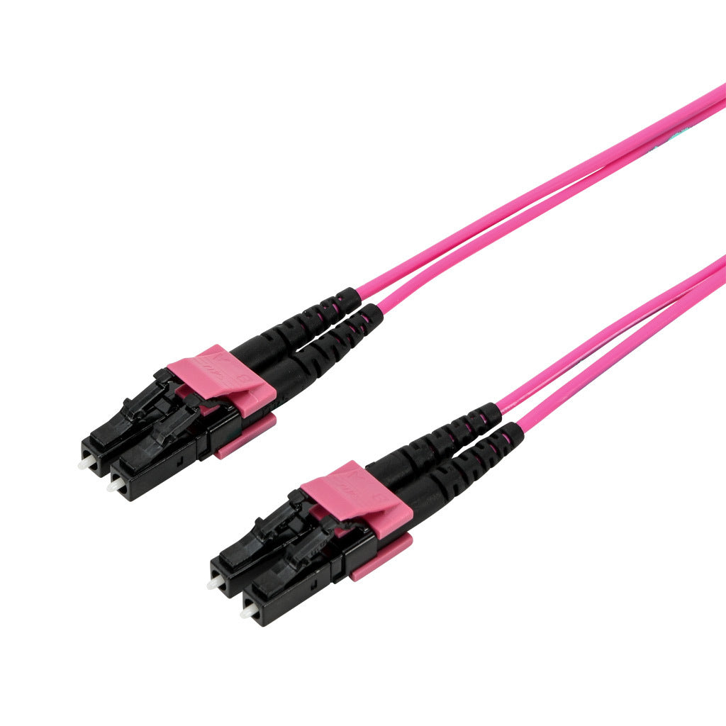 AchieVe OM4 multi-mode fiber optic Ethernet patch cable, LC duplex to LC duplex, 9.8ft/3m cable length, violet. For use with 1/10 Gbps networks.-FOM-OM4-LCLC-003