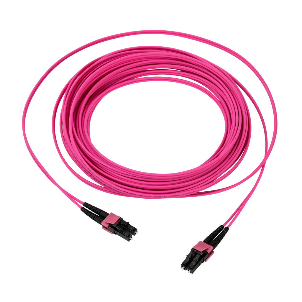 AchieVe OM4 multi-mode fiber optic Ethernet patch cable, LC duplex to LC duplex, 32.8ft/10m cable length, violet. For use with 1/10 Gbps networks.-FOM-OM4-LCLC-010