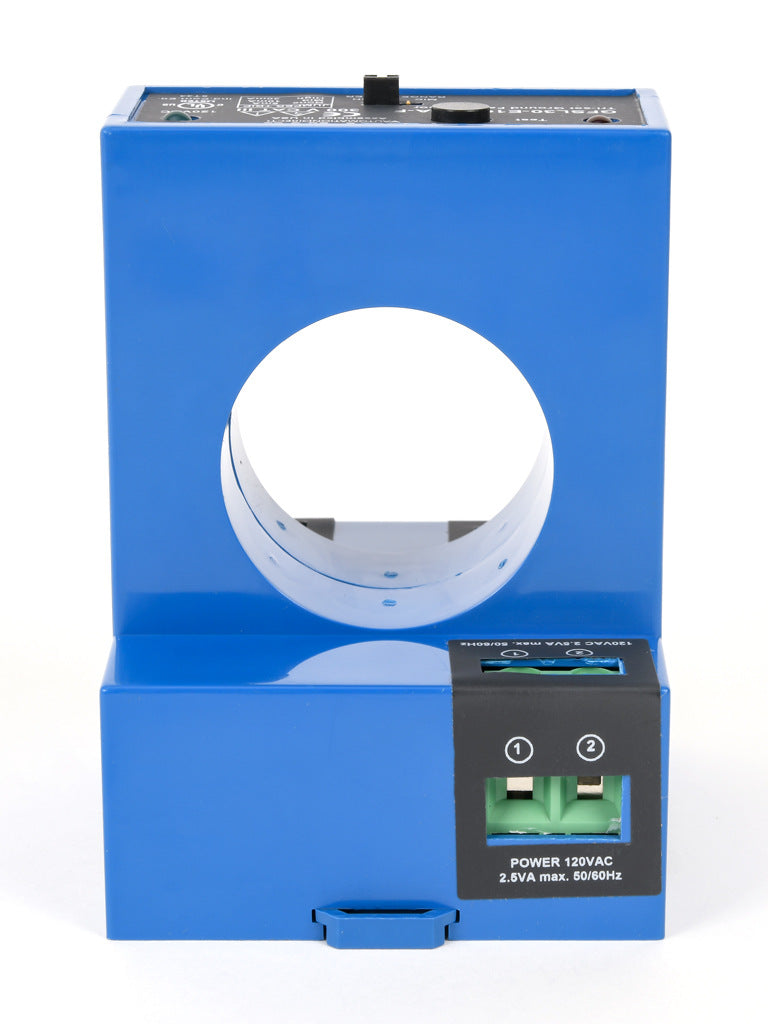 AcuAMP ground fault sensor, large aperture fixed core, 5, 10, or 30 mA selectable trip point, relay, SPDT normally energized, automatic reset output, 120 VAC operating voltage.-GFSL30-E1C-120A-F
