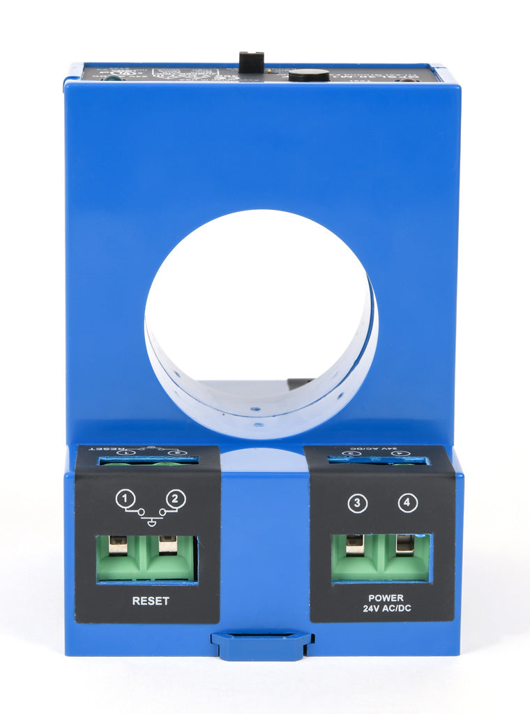 AcuAMP ground fault sensor, large aperture fixed core, 5, 10, or 30 mA selectable trip point, relay, SPST-N.O., manual reset output, 24 VAC/VDC operating voltage.-GFSL30-M1A-24-F