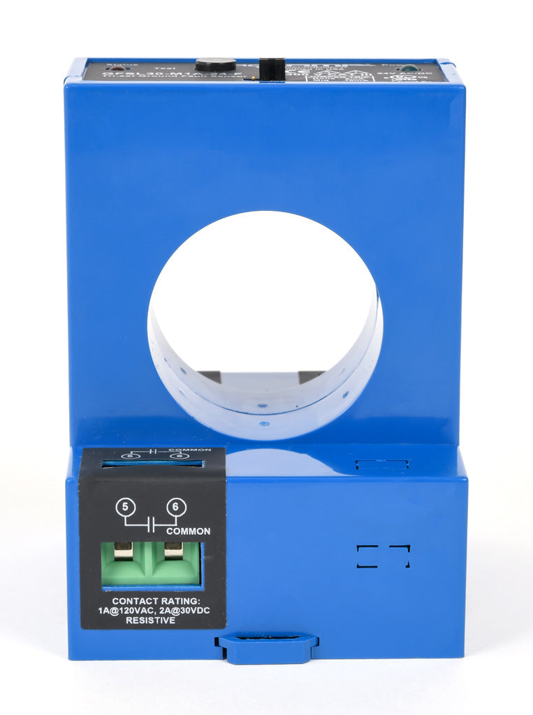 AcuAMP ground fault sensor, large aperture fixed core, 5, 10, or 30 mA selectable trip point, relay, SPST-N.O., manual reset output, 24 VAC/VDC operating voltage.-GFSL30-M1A-24-F