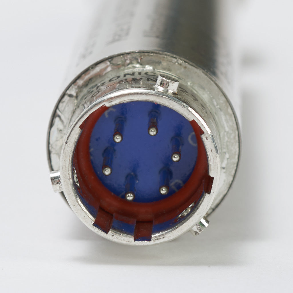 Alliance Sensors inductive linear position sensor, spring loaded slide, 6.4mm stroke, 0-10 VDC output, 19mm diameter x 82.6mm body, 1/2-20 UNF mount, 6-pin PT0.-GHSE19-006A-02-10S