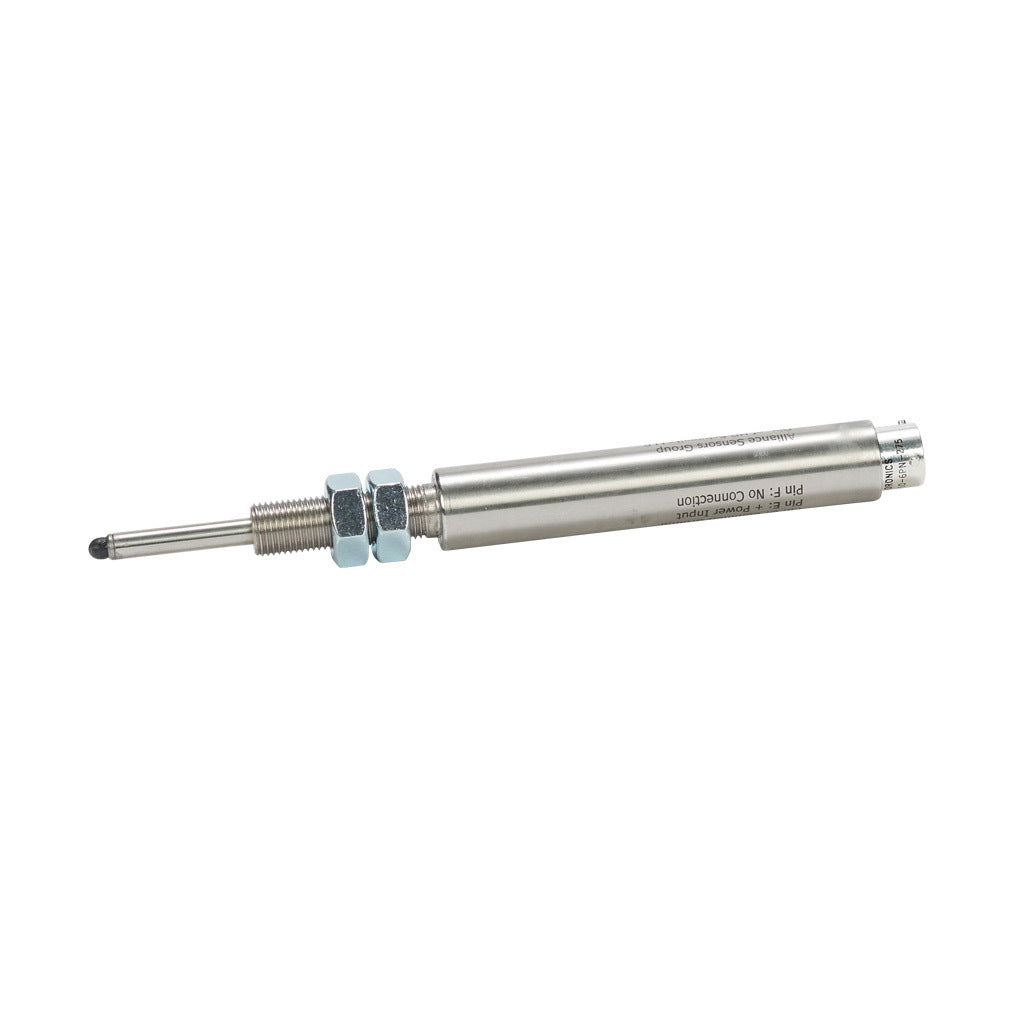 Alliance Sensors inductive linear position sensor, spring loaded slide, 25mm stroke, 0-10 VDC output, 19mm diameter x 101.6mm body, 1/2-20 UNF mount, 6-pin PT0.-GHSE19-025A-02-10S
