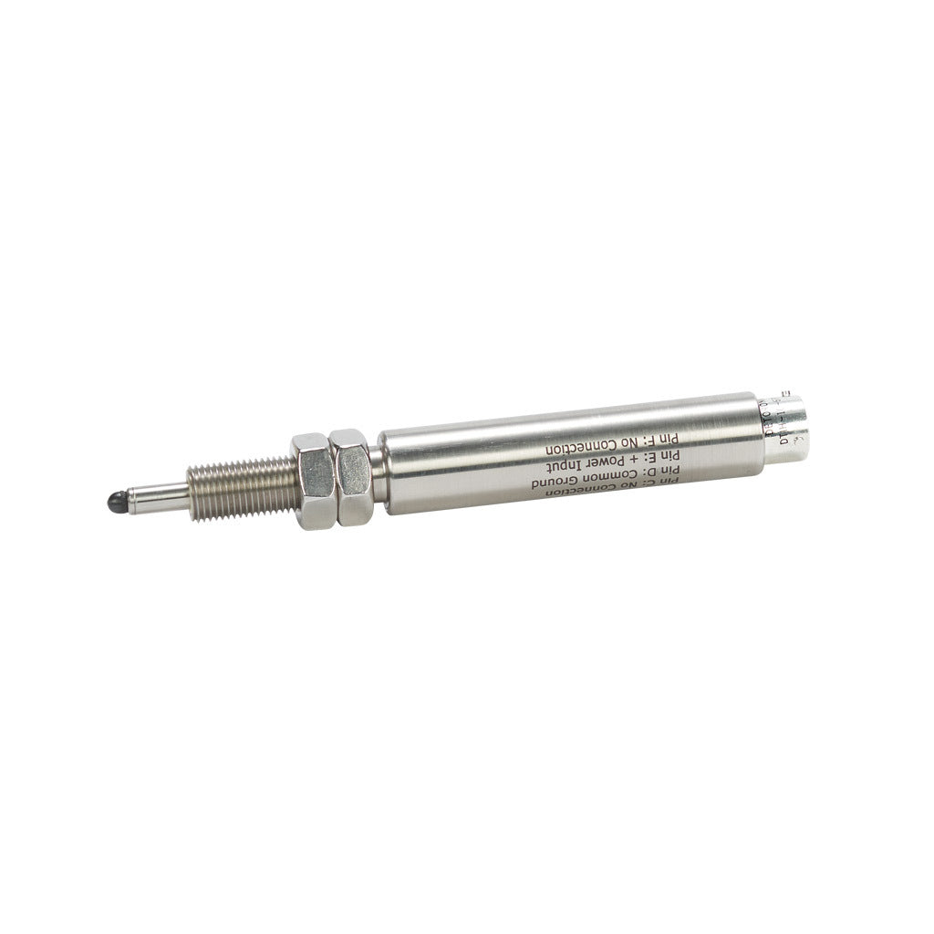 Alliance Sensors inductive linear position sensor, spring loaded slide, 6.4mm stroke, 4-20 mA output, 19mm diameter x 82.6mm body, 1/2-20 UNF mount, 6-pin PT0.-GHSI19-006A-02-20S