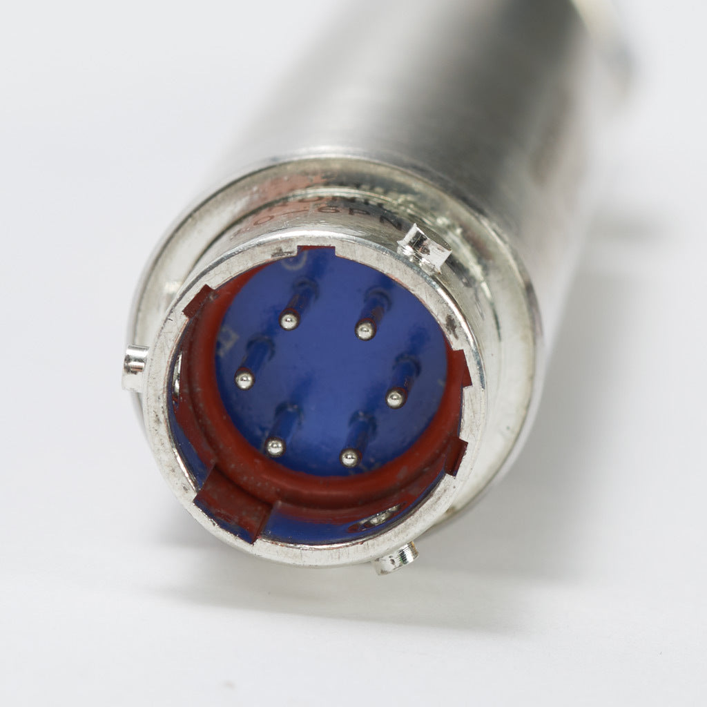 Alliance Sensors inductive linear position sensor, spring loaded slide, 6.4mm stroke, 4-20 mA output, 19mm diameter x 82.6mm body, 1/2-20 UNF mount, 6-pin PT0.-GHSI19-006A-02-20S
