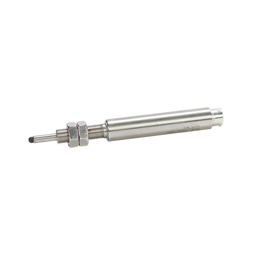Alliance Sensors inductive linear position sensor, spring loaded slide, 13mm stroke, 4-20 mA output, 19mm diameter x 101.6mm body, 1/2-20 UNF mount, 6-pin PT0.-GHSI19-013A-02-20S