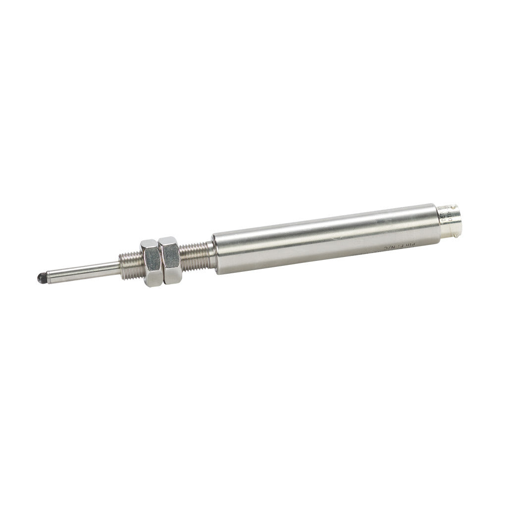 Alliance Sensors inductive linear position sensor, spring loaded slide, 25mm stroke, 4-20 mA output, 19mm diameter x 101.6mm body, 1/2-20 UNF mount, 6-pin PT0.-GHSI19-025A-02-20S
