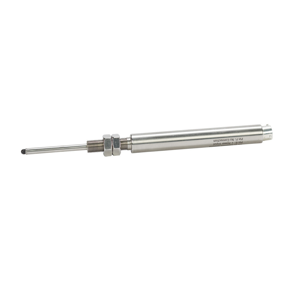 Alliance Sensors inductive linear position sensor, spring loaded slide, 50mm stroke, 4-20 mA output, 19mm diameter x 129.0mm body, 1/2-20 UNF mount, 6-pin PT0.-GHSI19-050A-02-20S