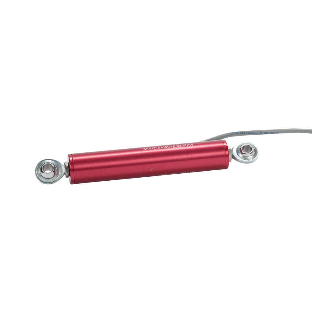 Alliance Sensors inductive linear position sensor, pivoting slide, 50mm stroke, 0-10 VDC output, 27mm diameter x 127.0mm body, rod eyes mount, pigtail, 3.2ft/1m cable length.-LRE27-050R-00-10A