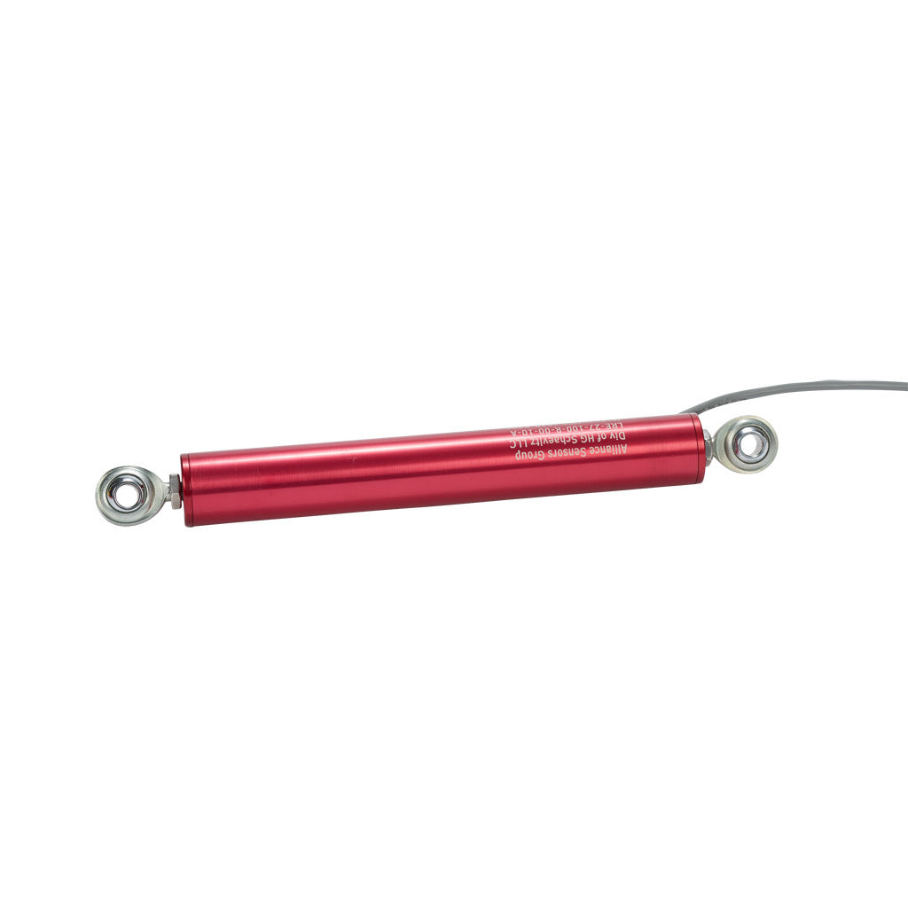 Alliance Sensors inductive linear position sensor, pivoting slide, 100mm stroke, 0-10 VDC output, 27mm diameter x 177.8mm body, rod eyes mount, pigtail, 3.2ft/1m cable length.-LRE27-100R-00-10A