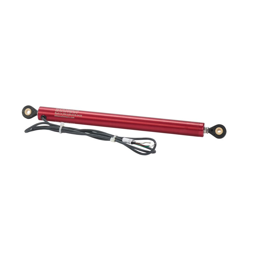 Alliance Sensors inductive linear position sensor, pivoting slide, 150mm stroke, 4-20 mA output, 19mm diameter x 222.0mm body, rod eyes mount, pigtail, 3.2ft/1m cable length.-LRI19-150R-00-20A