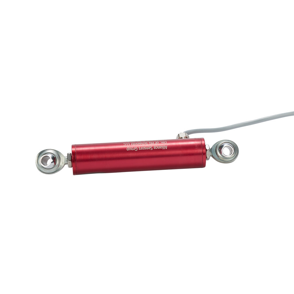 Alliance Sensors inductive linear position sensor, pivoting slide, 25mm stroke, 4-20 mA output, 27mm diameter x 114.3mm body, rod eyes mount, pigtail, 3.2ft/1m cable length.-LRI27-025R-00-20A