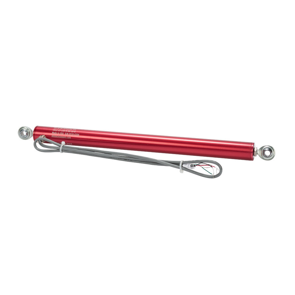 Alliance Sensors inductive linear position sensor, pivoting slide, 250mm stroke, 0-10 VDC output, 27mm diameter x 342.0mm body, rod eyes mount, pigtail, 3.2ft/1m cable length.-LRLE27-250R-00-10A