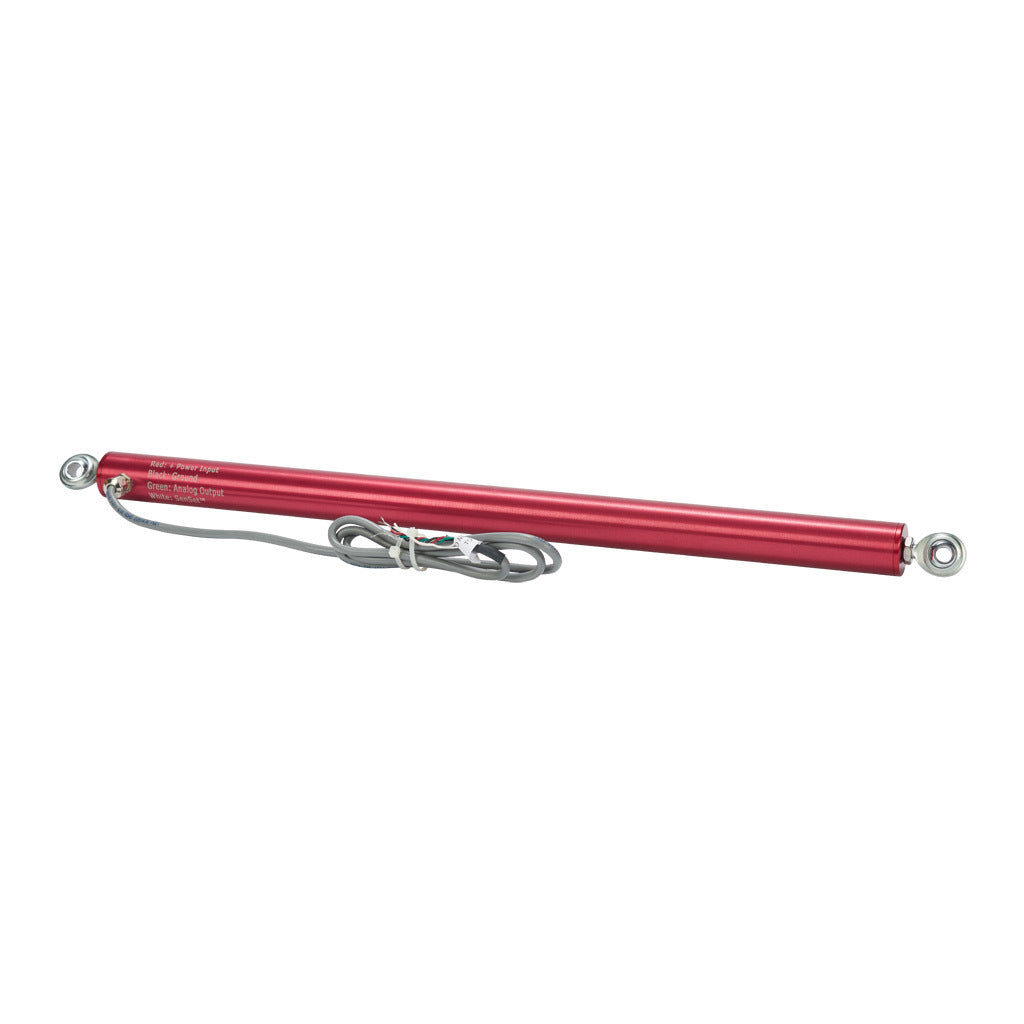 Alliance Sensors inductive linear position sensor, pivoting slide, 350mm stroke, 4-20 mA output, 27mm diameter x 444.5mm body, rod eyes mount, pigtail, 3.2ft/1m cable length.-LRLI27-350R-00-20A