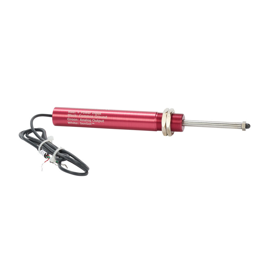 Alliance Sensors inductive linear position sensor, spring loaded slide, 50mm stroke, 0-10 VDC output, 19mm diameter x 129.0mm body, M18 x 1 mount, pigtail, 3.2ft/1m cable length.-LRSE18-050A-00-10A