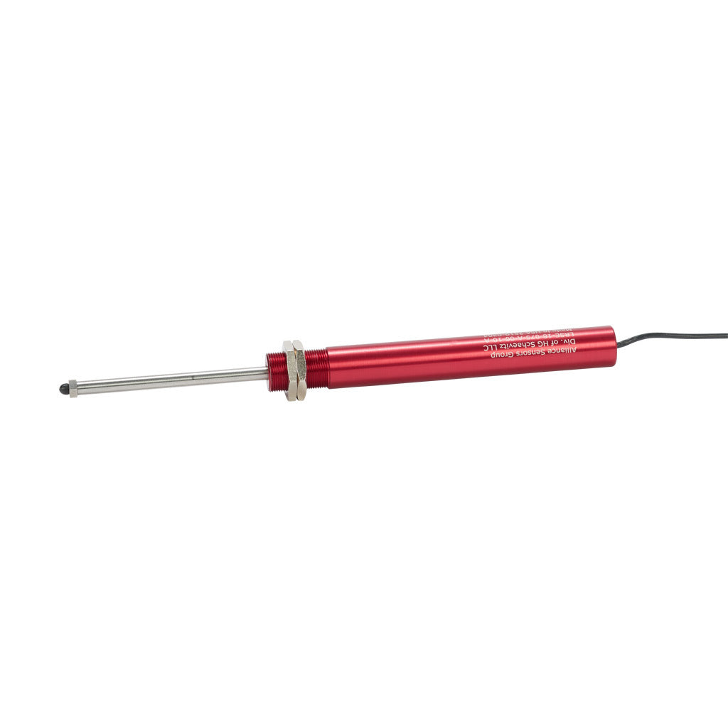 Alliance Sensors inductive linear position sensor, spring loaded slide, 75mm stroke, 0-10 VDC output, 19mm diameter x 166.5mm body, M18 x 1 mount, pigtail, 3.2ft/1m cable length.-LRSE18-075A-00-10A