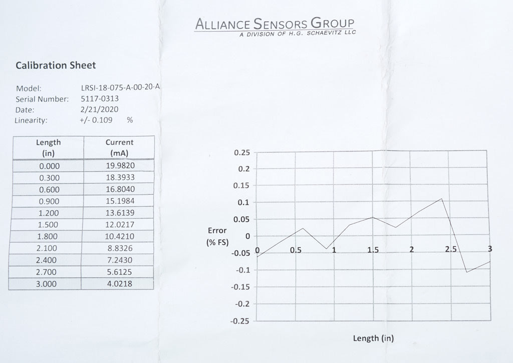 Alliance Sensors inductive linear position sensor, spring loaded slide, 75mm stroke, 4-20 mA output, 19mm diameter x 166.5mm body, M18 x 1 mount, pigtail, 3.2ft/1m cable length.-LRSI18-075A-00-20A