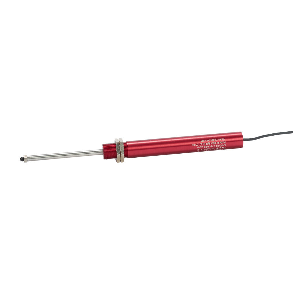 Alliance Sensors inductive linear position sensor, spring loaded slide, 75mm stroke, 4-20 mA output, 19mm diameter x 166.5mm body, M18 x 1 mount, pigtail, 3.2ft/1m cable length.-LRSI18-075A-00-20A