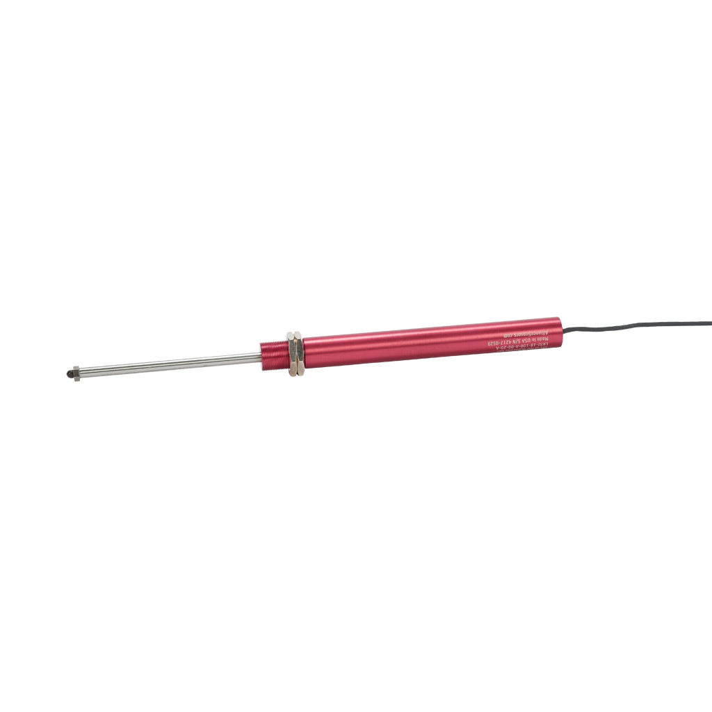 Alliance Sensors inductive linear position sensor, spring loaded slide, 100mm stroke, 4-20 mA output, 19mm diameter x 194.1mm body, M18 x 1 mount, pigtail, 3.2ft/1m cable length.-LRSI18-100A-00-20A