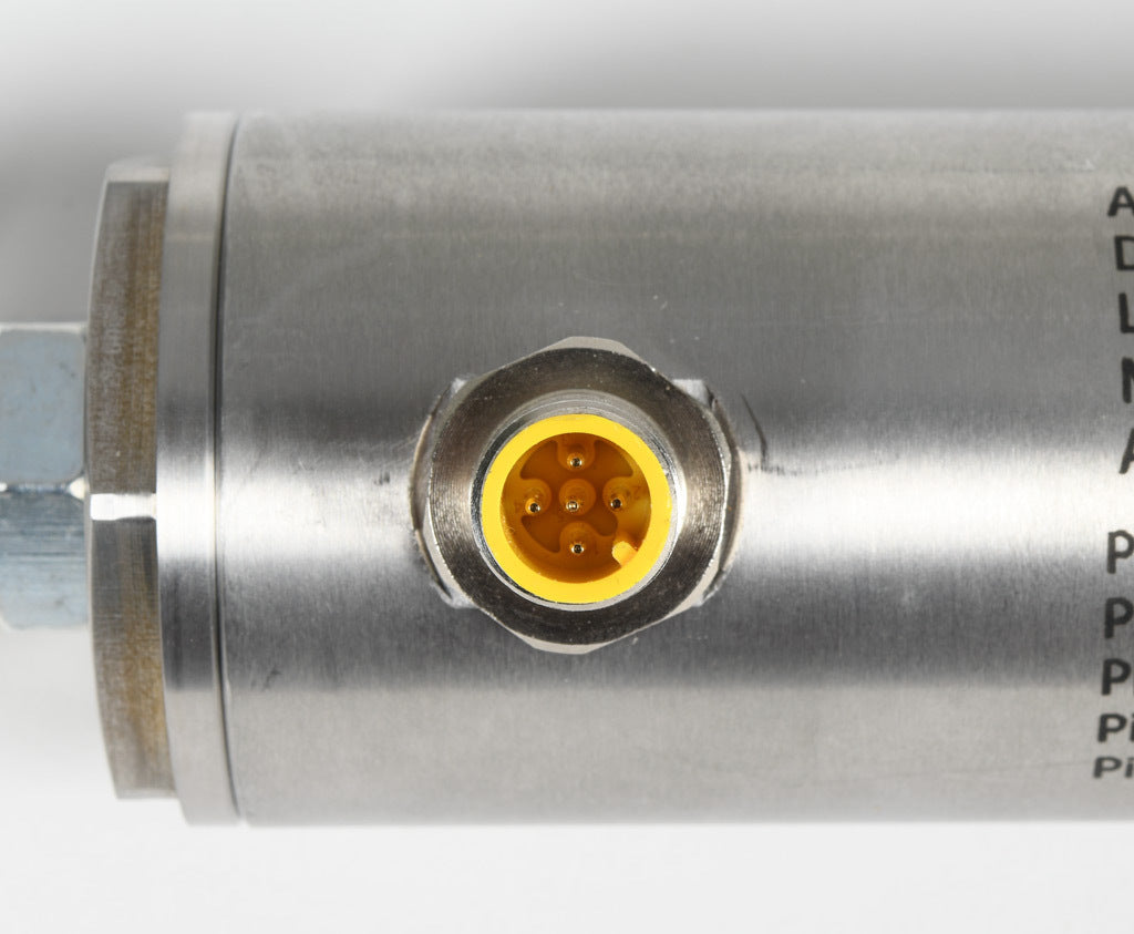 Alliance Sensors inductive linear position sensor, pivoting slide, 150mm stroke, 12.5mm shaft diameter, 4-20 mA output, 45mm diameter x 301.7mm body, rod eyes mount, 5-pin M12 quick-disconnect.-LVI45-150R-01-20S