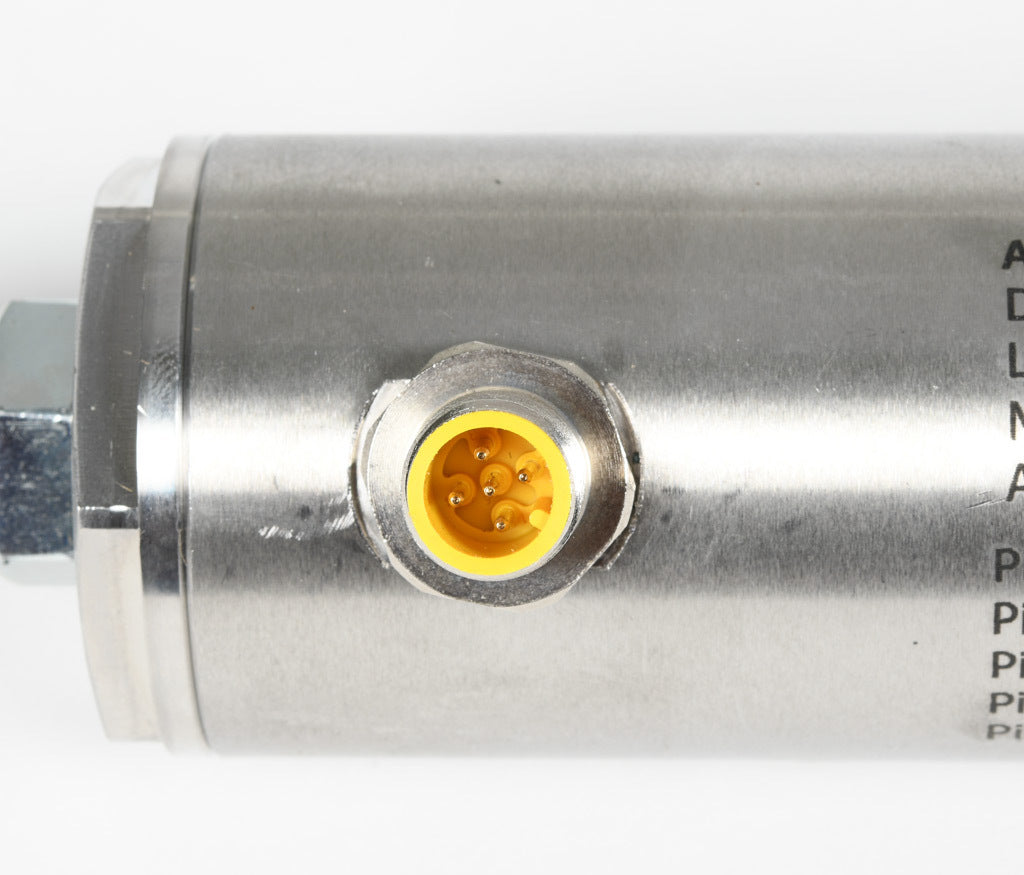 Alliance Sensors inductive linear position sensor, pivoting slide, 200mm stroke, 12.5mm shaft diameter, 4-20 mA output, 45mm diameter x 352.5mm body, rod eyes mount, 5-pin M12 quick-disconnect.-LVI45-200R-01-20S