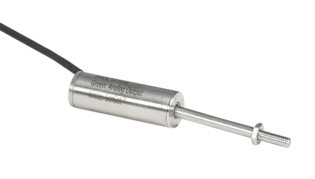 Alliance Sensors inductive linear position sensor, fixed slide, 25mm stroke, 4mm shaft diameter, 0-10 VDC output, 12.7mm diameter x 35.8mm body, M4 x 0.7 mount, pigtail, 3.2ft/1m cable length.-LZE13-025A-00-10S