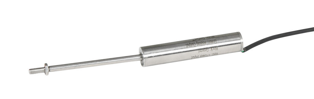 Alliance Sensors inductive linear position sensor, fixed slide, 50mm stroke, 4mm shaft diameter, 0-10 VDC output, 12.7mm diameter x 61.2mm body, M4 x 0.7 mount, pigtail, 3.2ft/1m cable length.-LZE13-050A-00-10S