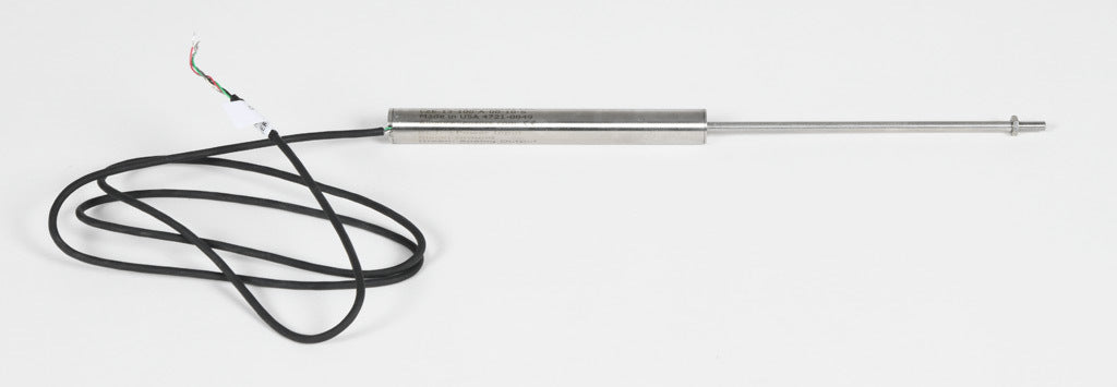 Alliance Sensors inductive linear position sensor, fixed slide, 100mm stroke, 4mm shaft diameter, 0-10 VDC output, 12.7mm diameter x 112mm body, M4 x 0.7 mount, pigtail, 3.2ft/1m cable length.-LZE13-100A-00-10S