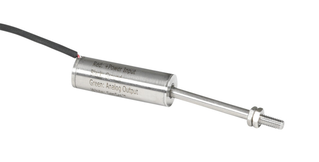 Alliance Sensors inductive linear position sensor, fixed slide, 6.4mm stroke, 4mm shaft diameter, 0-10 VDC output, 12.7mm diameter x 35.8mm body, M4 x 0.7 mount, pigtail, 3.2ft/1m cable length.-LZE13-6.4A-00-10S