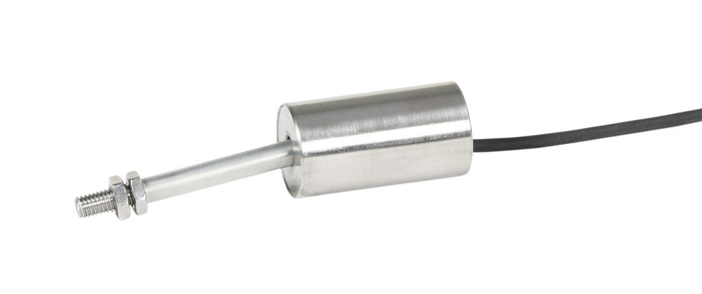 Alliance Sensors inductive linear position sensor, fixed slide, 25mm stroke, 5.2mm shaft diameter, 0-10 VDC output, 19mm diameter x 35mm body, M5 x 0.8 mount, pigtail, 3.2ft/1m cable length.-LZE19-025A-00-10S