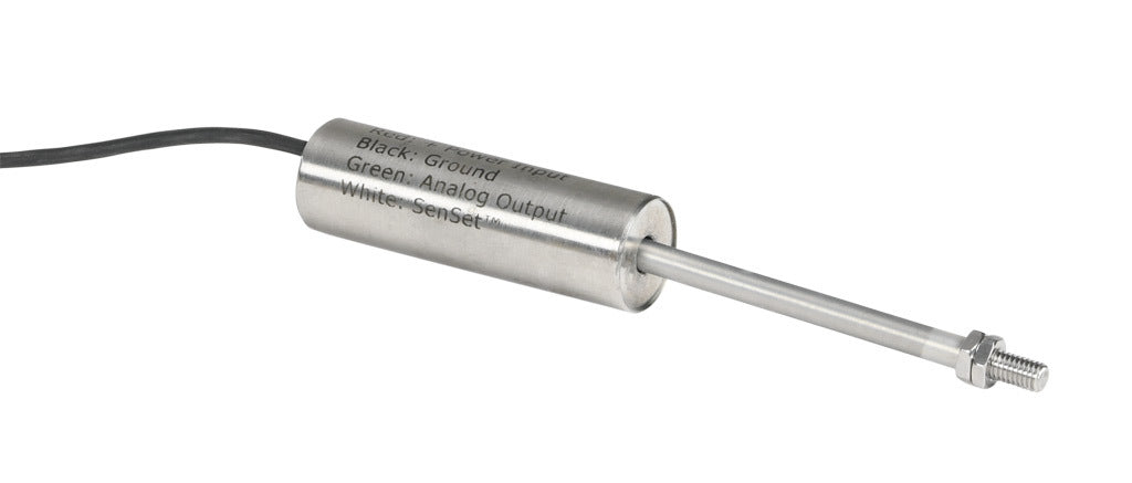 Alliance Sensors inductive linear position sensor, fixed slide, 50mm stroke, 5.2mm shaft diameter, 0-10 VDC output, 19mm diameter x 60.5mm body, M5 x 0.8 mount, pigtail, 3.2ft/1m cable length.-LZE19-050A-00-10S