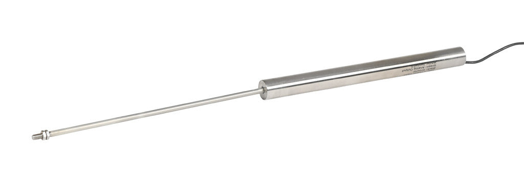 Alliance Sensors inductive linear position sensor, fixed slide, 200mm stroke, 5.2mm shaft diameter, 0-10 VDC output, 19mm diameter x 215.9mm body, M5 x 0.8 mount, pigtail, 3.2ft/1m cable length.-LZE19-200A-00-10S