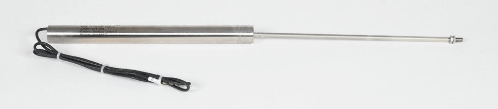 Alliance Sensors inductive linear position sensor, fixed slide, 200mm stroke, 5.2mm shaft diameter, 0-10 VDC output, 19mm diameter x 215.9mm body, M5 x 0.8 mount, pigtail, 3.2ft/1m cable length.-LZE19-200A-00-10S