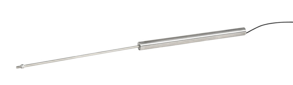 Alliance Sensors inductive linear position sensor, fixed slide, 250mm stroke, 5.2mm shaft diameter, 0-10 VDC output, 19mm diameter x 266.7mm body, M5 x 0.8 mount, pigtail, 3.2ft/1m cable length.-LZE19-250A-00-10S