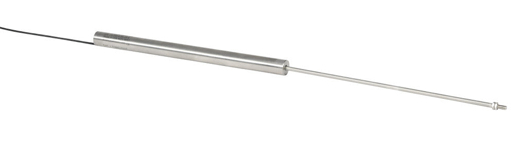 Alliance Sensors inductive linear position sensor, fixed slide, 250mm stroke, 5.2mm shaft diameter, 0-10 VDC output, 19mm diameter x 266.7mm body, M5 x 0.8 mount, pigtail, 3.2ft/1m cable length.-LZE19-250A-00-10S