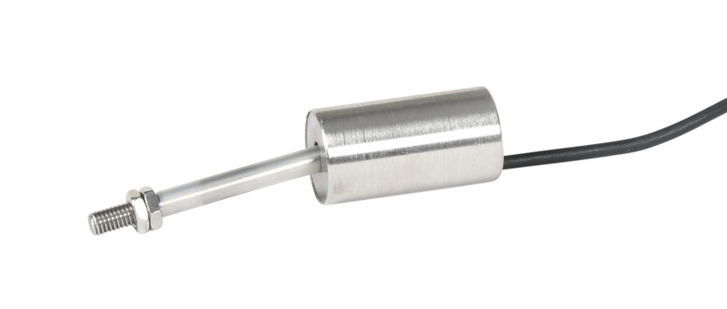 Alliance Sensors inductive linear position sensor, fixed slide, 2.5mm stroke, 5.2mm shaft diameter, 0-10 VDC output, 19mm diameter x 35mm body, M5 x 0.8 mount, pigtail, 3.2ft/1m cable length.-LZE19-2.5A-00-10S