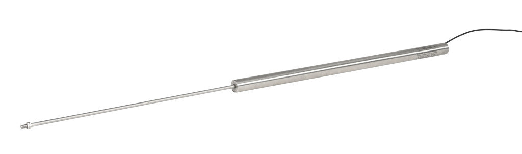 Alliance Sensors inductive linear position sensor, fixed slide, 375mm stroke, 5.2mm shaft diameter, 0-10 VDC output, 19mm diameter x 400mm body, M5 x 0.8 mount, pigtail, 3.2ft/1m cable length.-LZE19-375A-00-10S