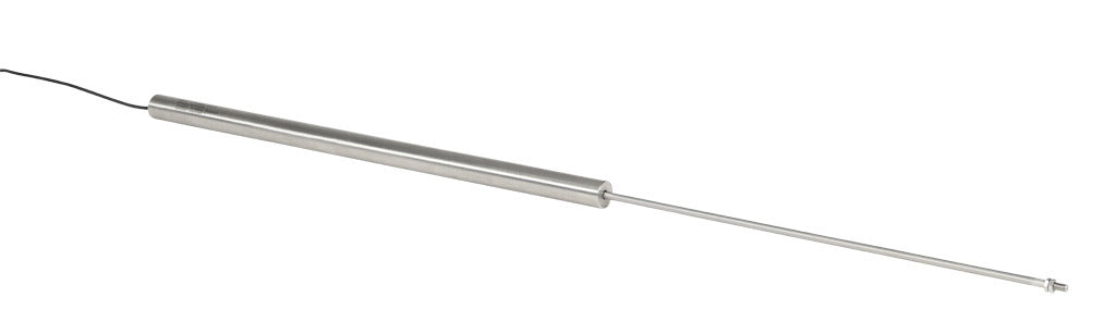 Alliance Sensors inductive linear position sensor, fixed slide, 375mm stroke, 5.2mm shaft diameter, 0-10 VDC output, 19mm diameter x 400mm body, M5 x 0.8 mount, pigtail, 3.2ft/1m cable length.-LZE19-375A-00-10S