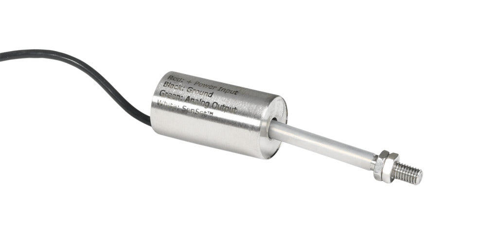 Alliance Sensors inductive linear position sensor, fixed slide, 25mm stroke, 5.2mm shaft diameter, 4-20 mA output, 19mm diameter x 35mm body, M5 x 0.8 mount, pigtail, 3.2ft/1m cable length.-LZI19-025A-00-20S