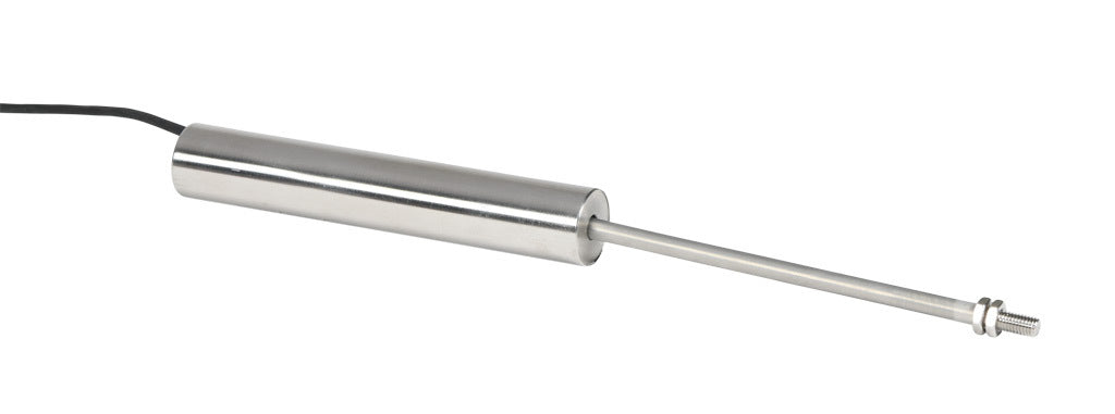 Alliance Sensors inductive linear position sensor, fixed slide, 100mm stroke, 5.2mm shaft diameter, 4-20 mA output, 19mm diameter x 111.1mm body, M5 x 0.8 mount, pigtail, 3.2ft/1m cable length.-LZI19-100A-00-20S