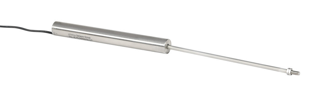 Alliance Sensors inductive linear position sensor, fixed slide, 150mm stroke, 5.2mm shaft diameter, 4-20 mA output, 19mm diameter x 165.1mm body, M5 x 0.8 mount, pigtail, 3.2ft/1m cable length.-LZI19-150A-00-20S