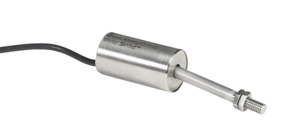 Alliance Sensors inductive linear position sensor, fixed slide, 6.4mm stroke, 5.2mm shaft diameter, 4-20 mA output, 19mm diameter x 35mm body, M5 x 0.8 mount, pigtail, 3.2ft/1m cable length.-LZI19-6.4A-00-20S