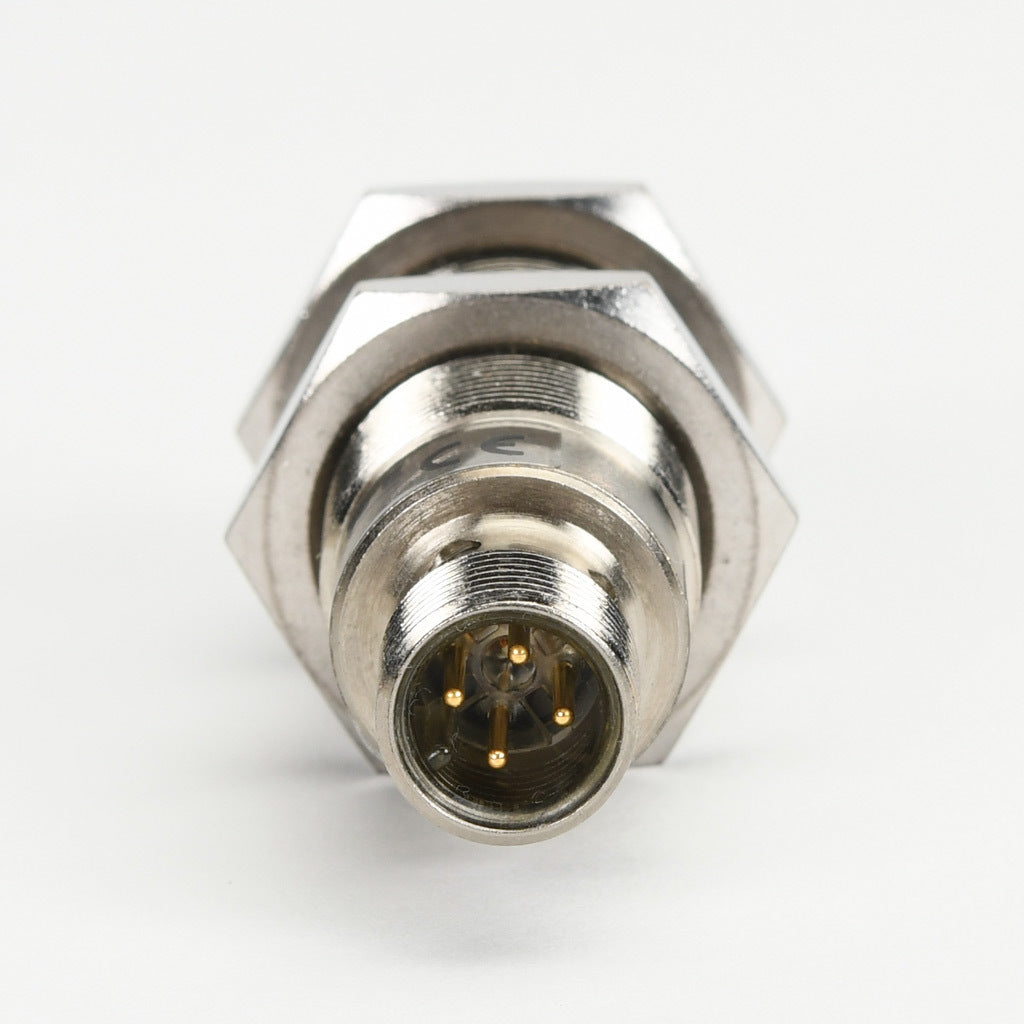 AchieVe inductive proximity sensor, tubular, 18mm diameter x 63.5mm body, nickel-plated brass housing, NPN, N.O. output, 5mm sensing distance, flush, 2 kHz switching frequency, IP67, 4-pin M12 quick-disconnect.-PAK-AN-1H