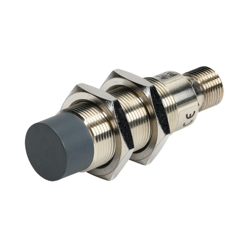AchieVe inductive proximity sensor, tubular, 18mm diameter x 63.5mm body, nickel-plated brass housing, NPN, N.O. output, 8mm sensing distance, non-flush, 2 kHz switching frequency, IP67, 4-pin M12 quick-disconnect.-PAK-AN-2H