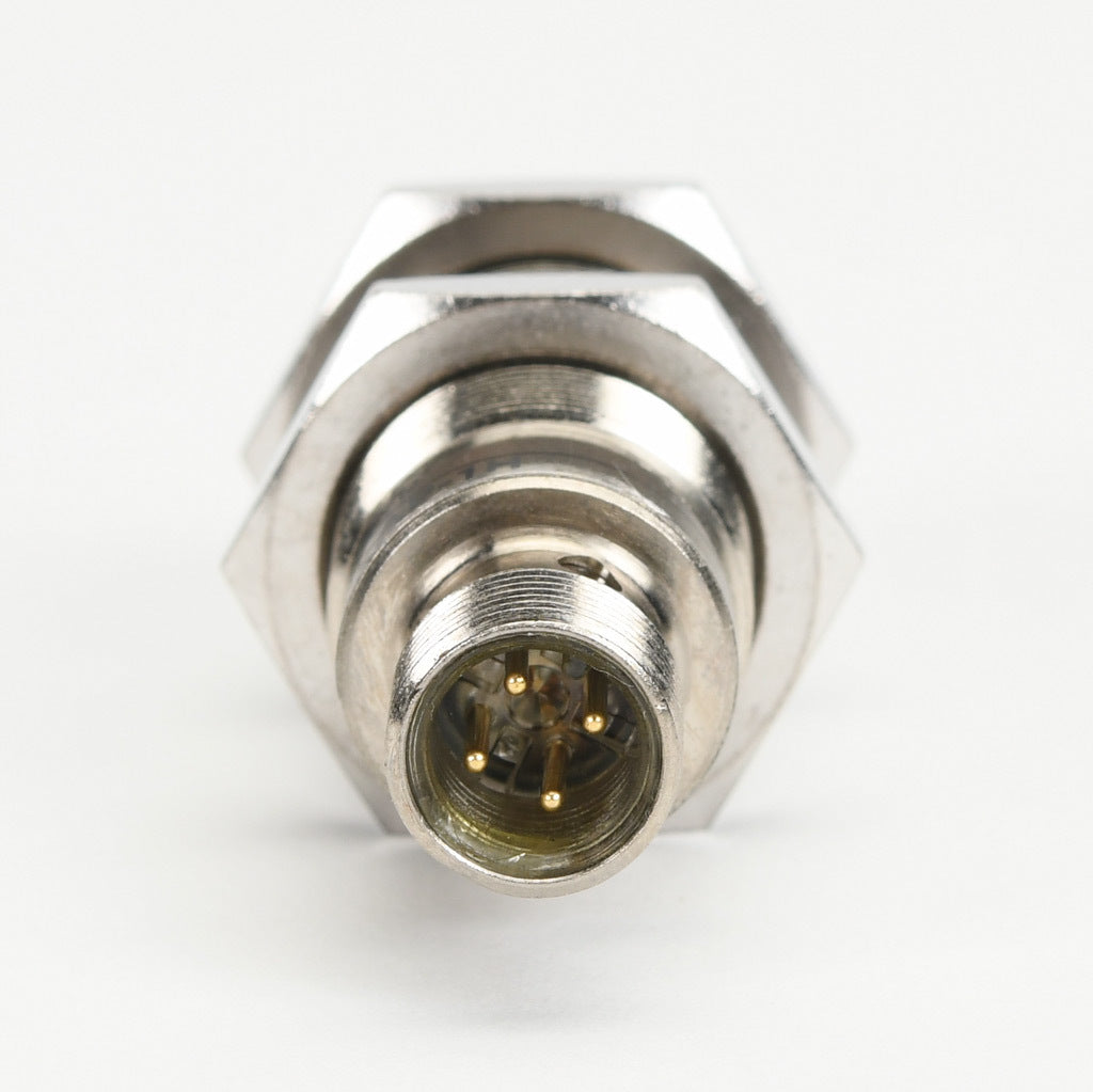 AchieVe inductive proximity sensor, tubular, 18mm diameter x 63.5mm body, nickel-plated brass housing, PNP, N.O. output, 5mm sensing distance, flush, 2 kHz switching frequency, IP67, 4-pin M12 quick-disconnect.-PAK-AP-1H