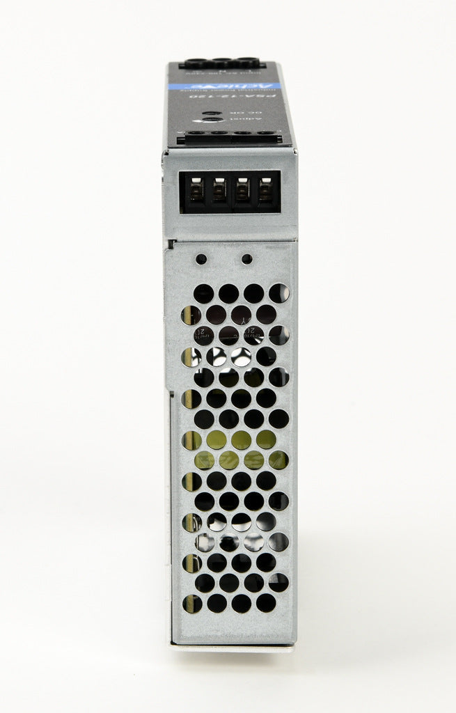 AchieVe PSA series switching power supply, 12 VDC @ 10A/120W, 120/240 VAC nominal input, 1-phase, enclosed, aluminum housing, 35mm DIN rail mount, screw terminals.-PSA-12-120