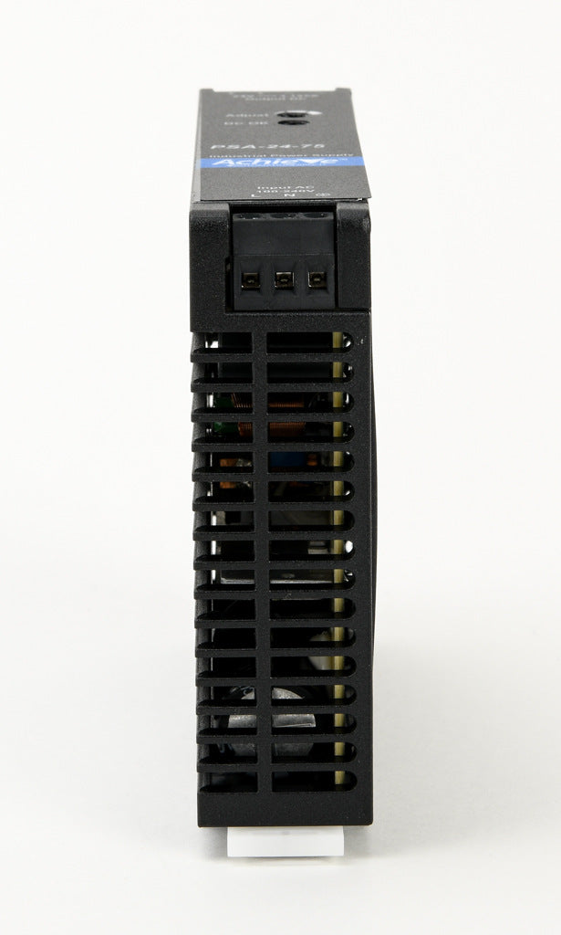 AchieVe PSA series switching power supply, 24 VDC @ 3.125A/75W, 120/240 VAC nominal input, 1-phase, enclosed, plastic housing, 35mm DIN rail mount, screw terminals.-PSA-24-75