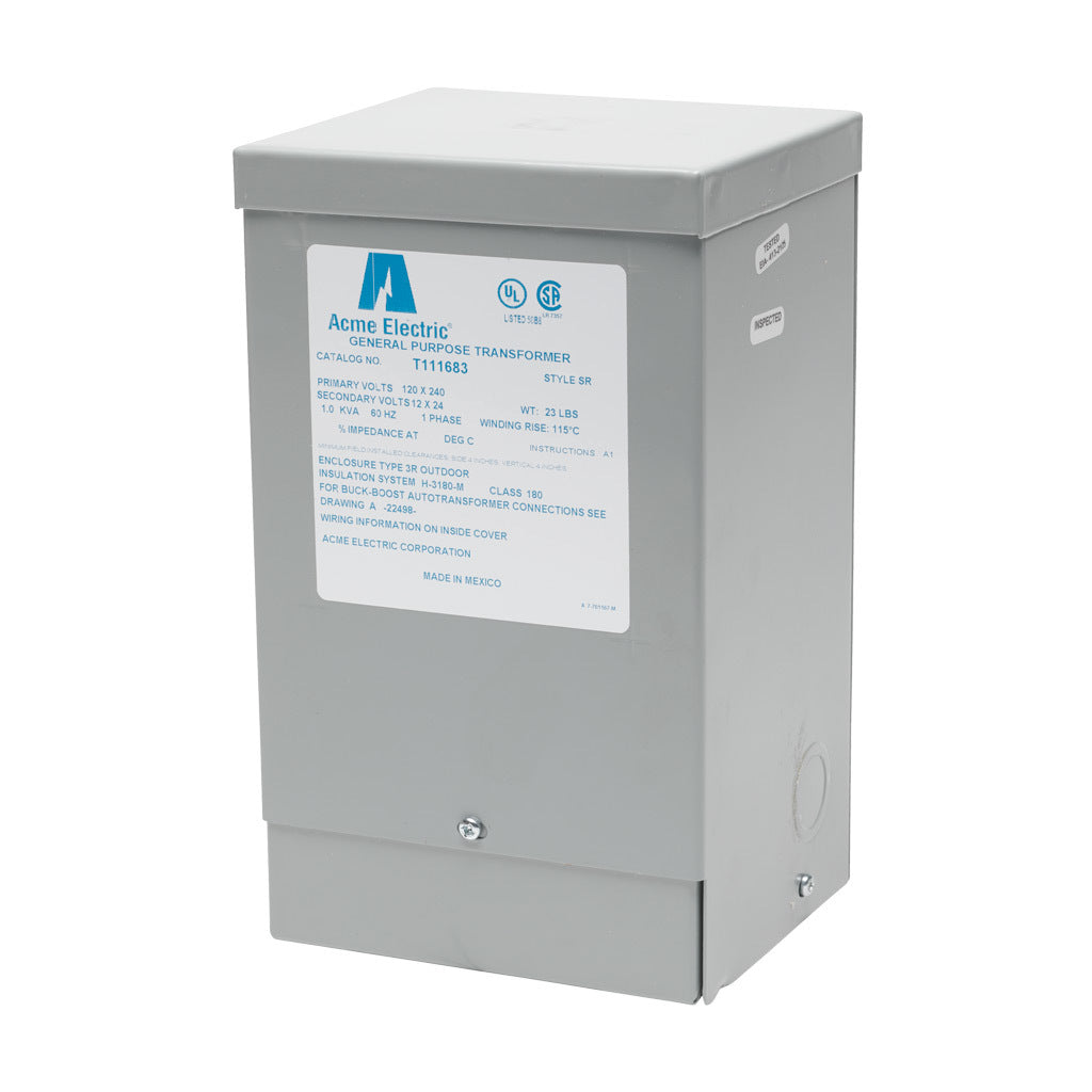 ACME buck-boost transformer, encapsulated core, 1 kVA, 1-phase, 120/240 VAC, 12/24 VAC secondary, 60 Hz, NEMA 3R, wall mount.-T111683