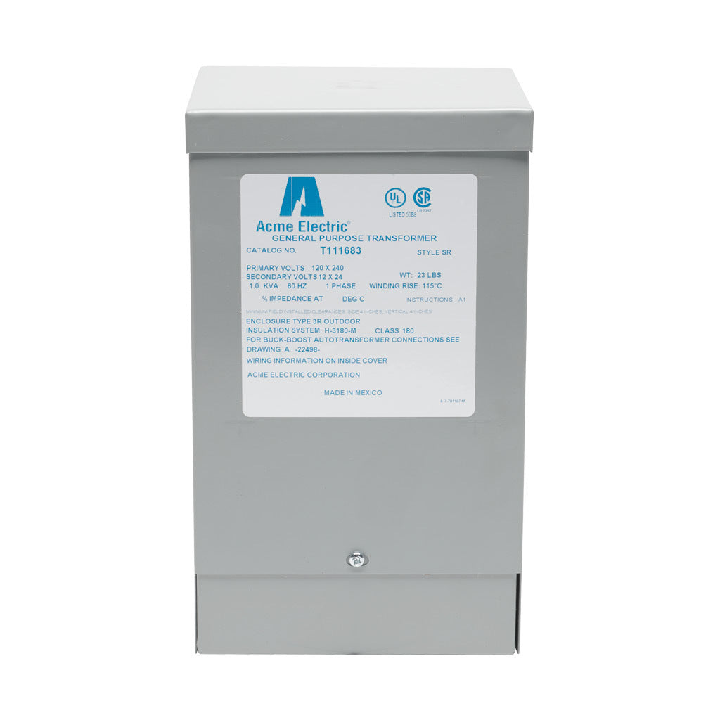 ACME buck-boost transformer, encapsulated core, 1 kVA, 1-phase, 120/240 VAC, 12/24 VAC secondary, 60 Hz, NEMA 3R, wall mount.-T111683