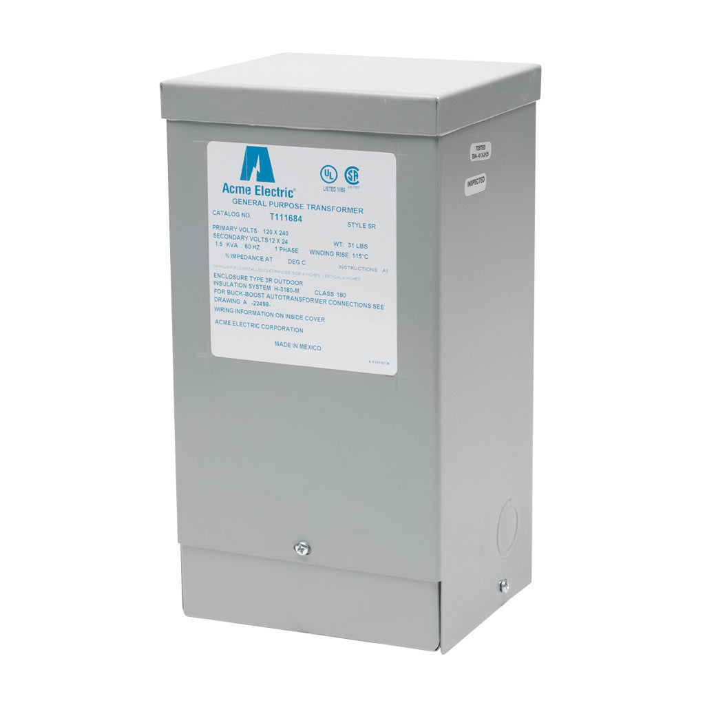 ACME buck-boost transformer, encapsulated core, 1.5 kVA, 1-phase, 120/240 VAC, 12/24 VAC secondary, 60 Hz, NEMA 3R, wall mount.-T111684